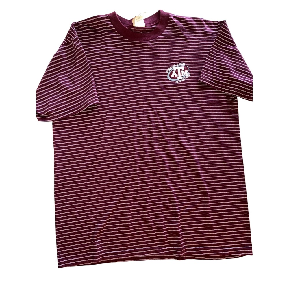 Vintage Red Oak Texas A&M Aggies Striped T-Shirt Mens XL Maroon White 90s NCAA - Picture 1 of 6